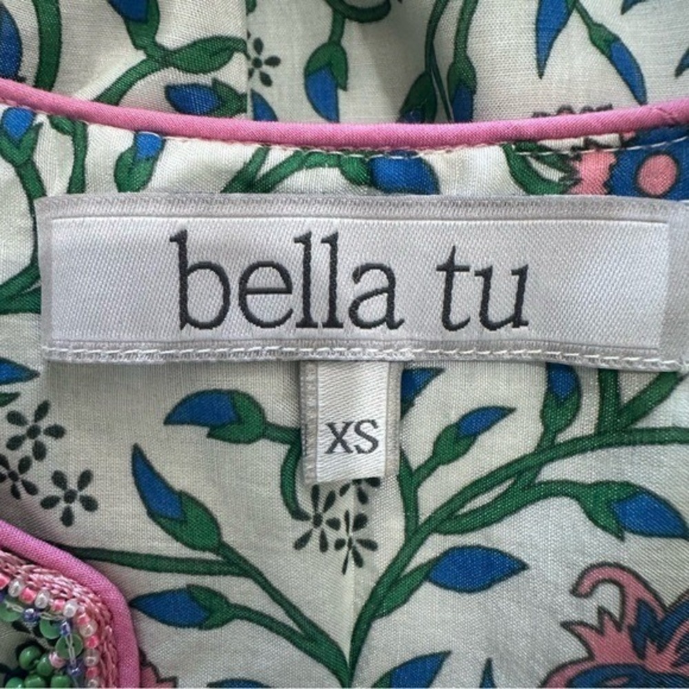 Bella Tu Savannah Floral Border Print Beaded Embroidered Tunic Dress XS Resort - Picture 10 of 12